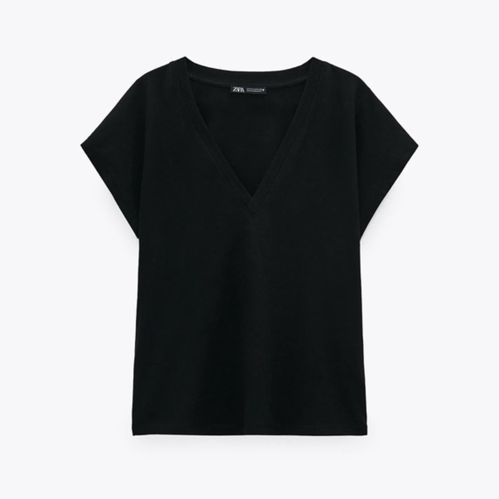 Zara basic T-shirt tee V-neck square hem size S gently preloved - Picture 7 of 7